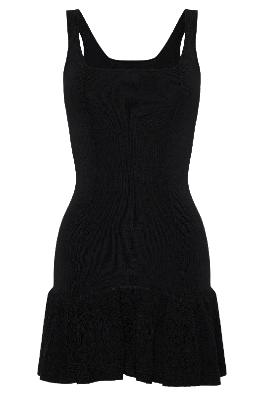 Gwendolyn Flare Knit Mini Dress - Black