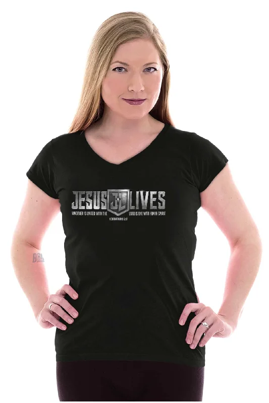 Jesus Lives Junior Fit V-Neck T-Shirt