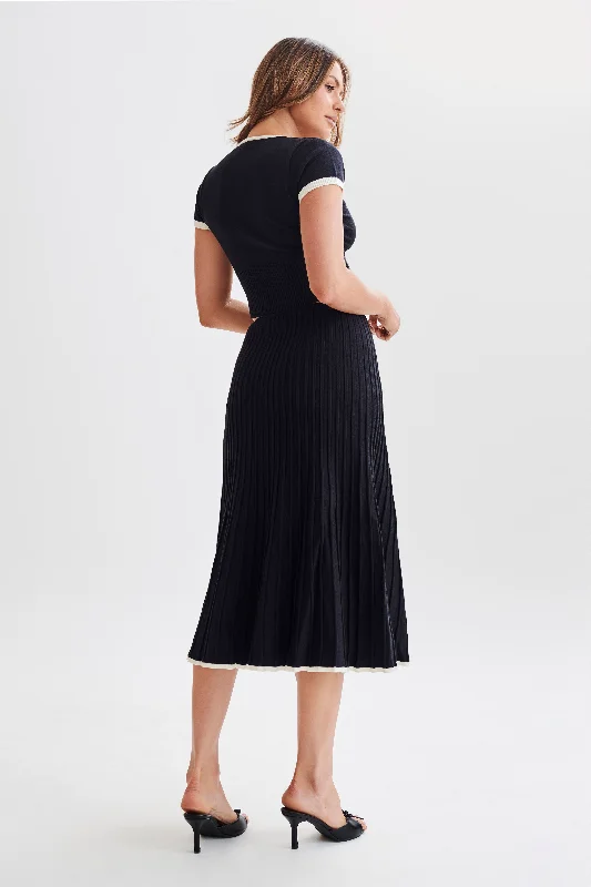 Jolene Contrast Rib Knit Midi Skirt - Black