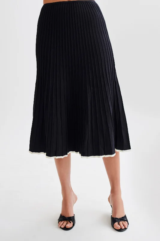 Jolene Contrast Rib Knit Midi Skirt - Black