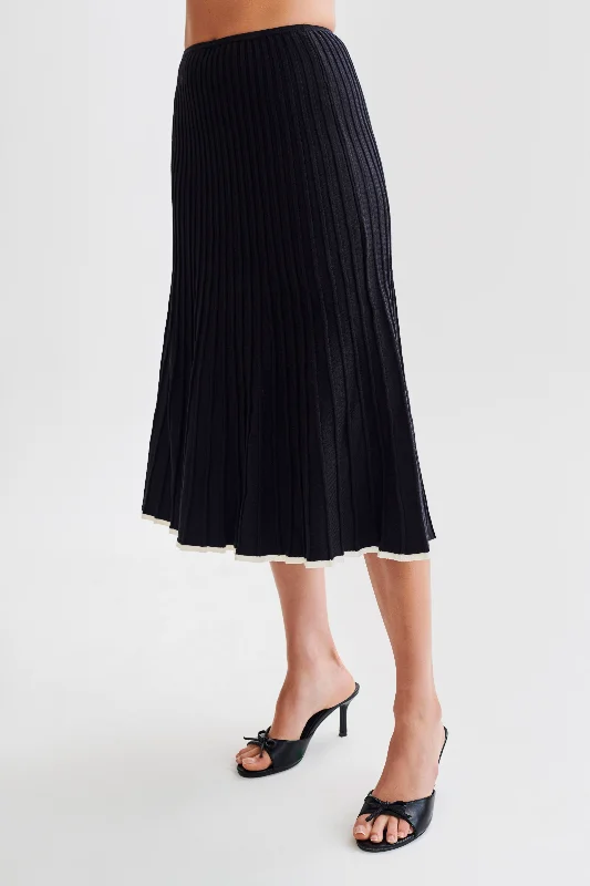 Jolene Contrast Rib Knit Midi Skirt - Black