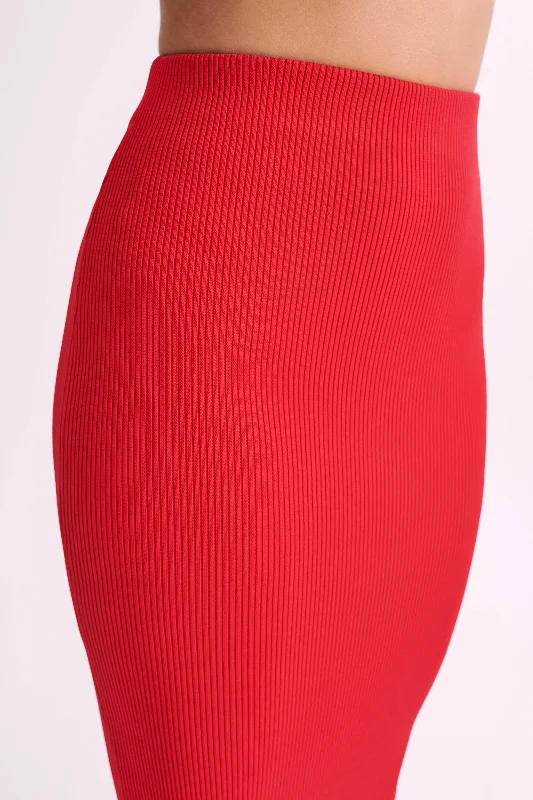 Kaesha Split Maxi Knitted Skirt - Red