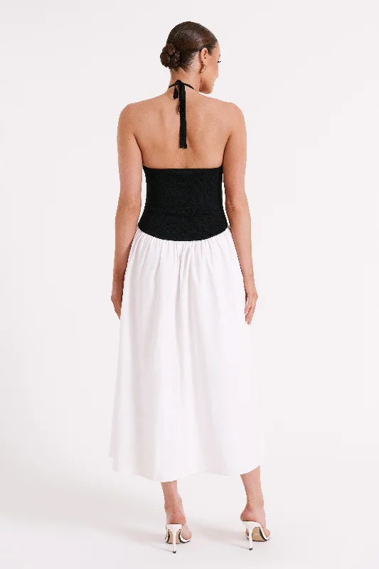 Katie Knit And Linen Midi Dress - Black/White