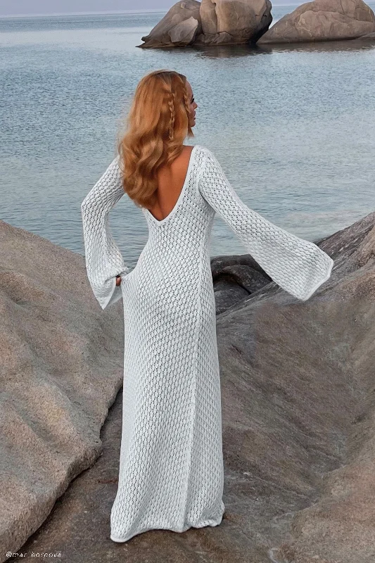 Kayleigh Crochet Fishtail Flare Sleeve Maxi Dress - Arctic Blue