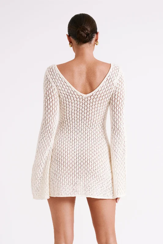 Kayleigh Crochet Knit Mini Dress - White