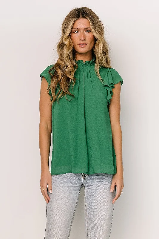 Leah Mock Neck Top | Green