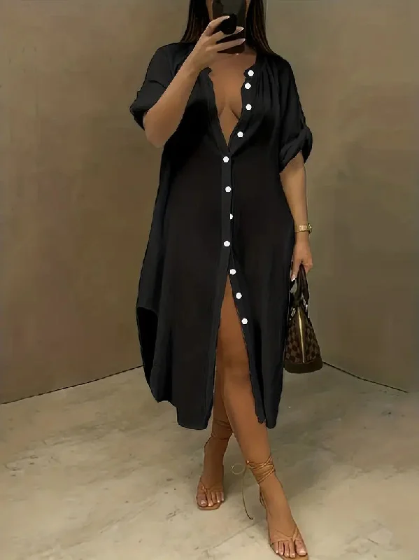 Loni Plus Size Shirt Dress in Black