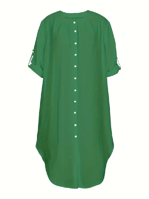 Loni Plus Size Shirt Dress in Kelly Green