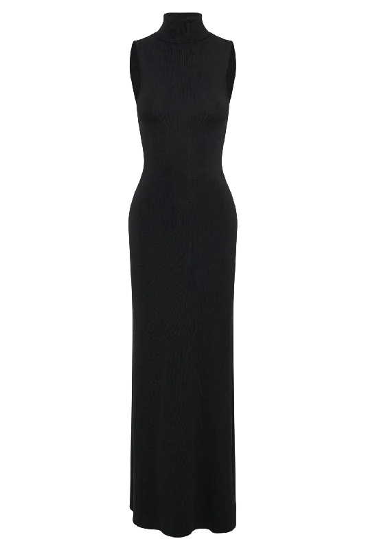 Louisa High Neck Knit Maxi Dress - Black