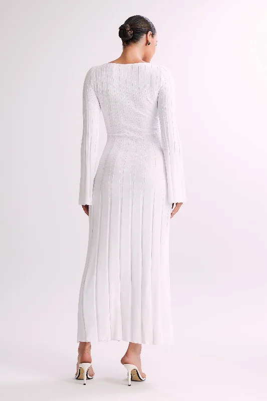 Mabel Long Sleeve Knit Maxi Dress - White