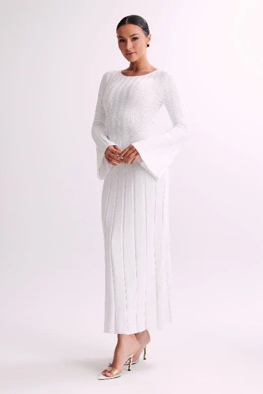 Mabel Long Sleeve Knit Maxi Dress - White