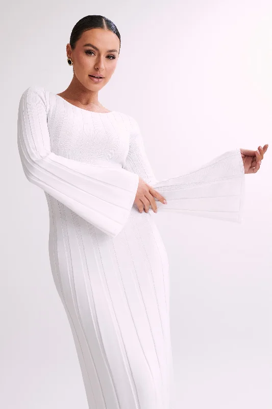 Mabel Long Sleeve Knit Maxi Dress - White