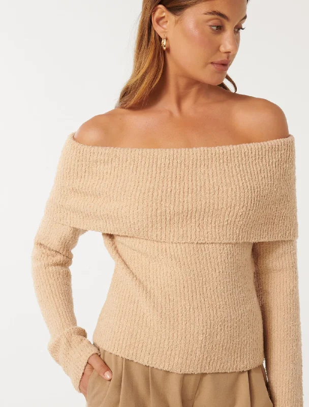 Mariah Boucle Bardot Sweater