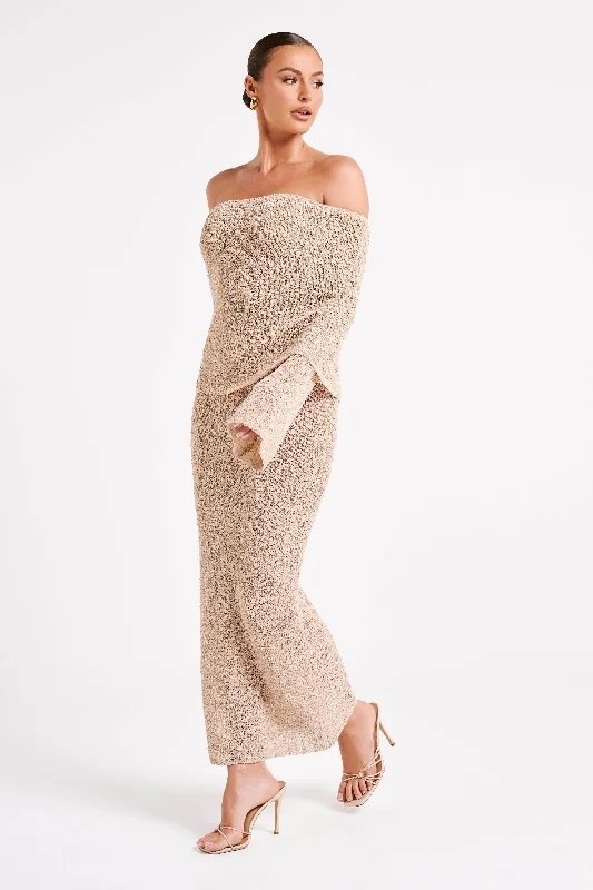 Marisol Off Shoulder Boucle Maxi Dress - Wheat