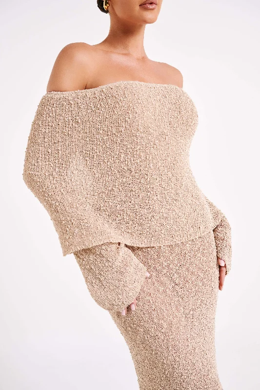 Marisol Off Shoulder Boucle Maxi Dress - Wheat