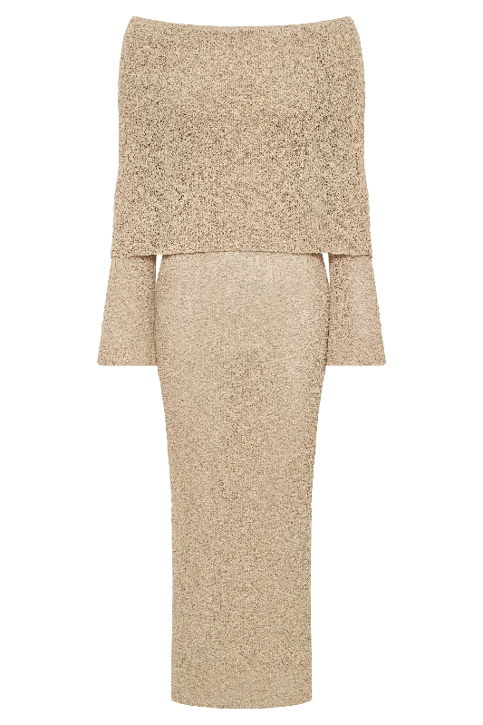 Marisol Off Shoulder Boucle Maxi Dress - Wheat