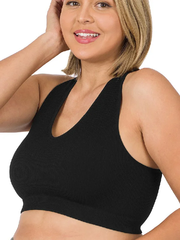 Marlene Plus Size Ribbed Bralette in Black