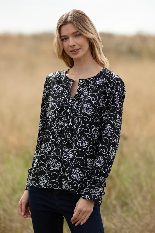 Meg Shirt in Black & White Floral