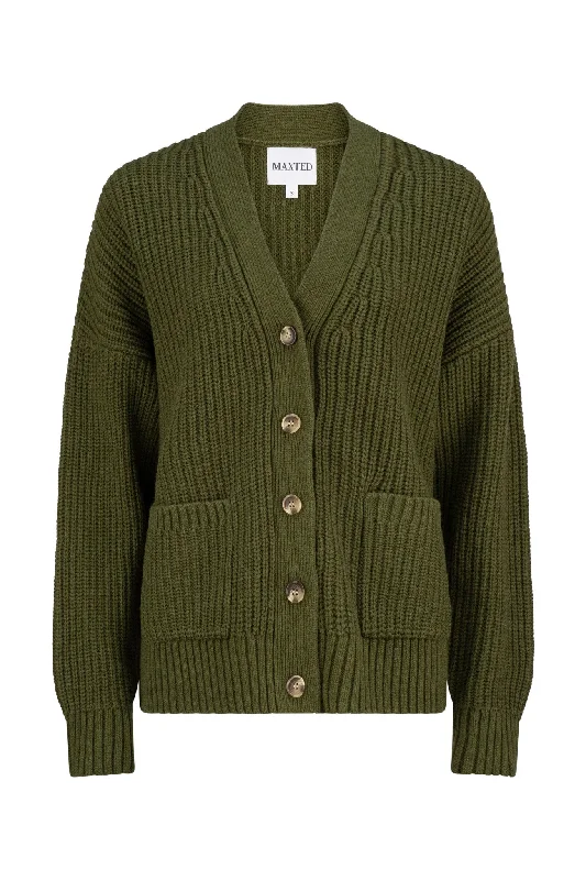 Merino Khaki Grandpa Cardigan