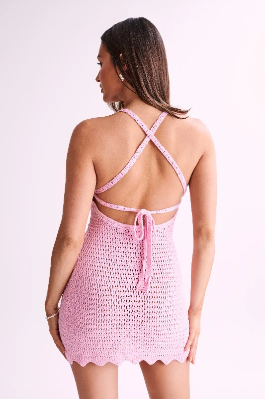 Monica Crochet Mini Dress - Blush Pink