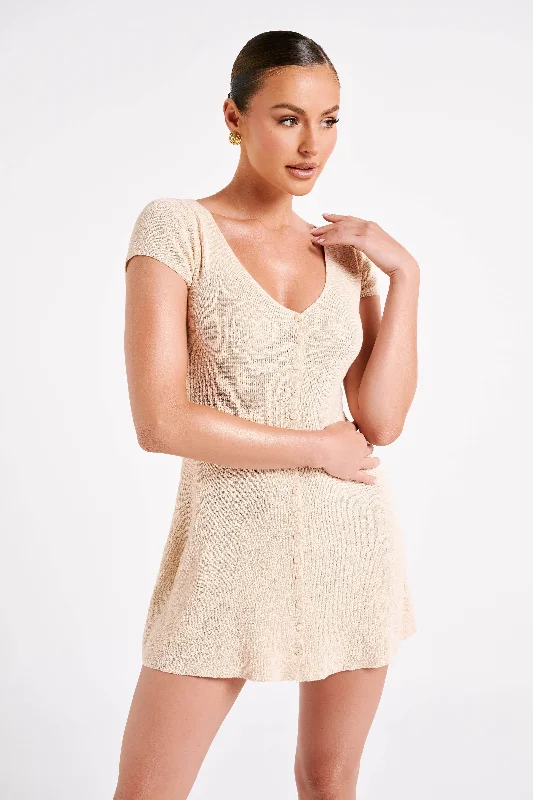 Paula Buttoned Knit Mini Dress - Wheat