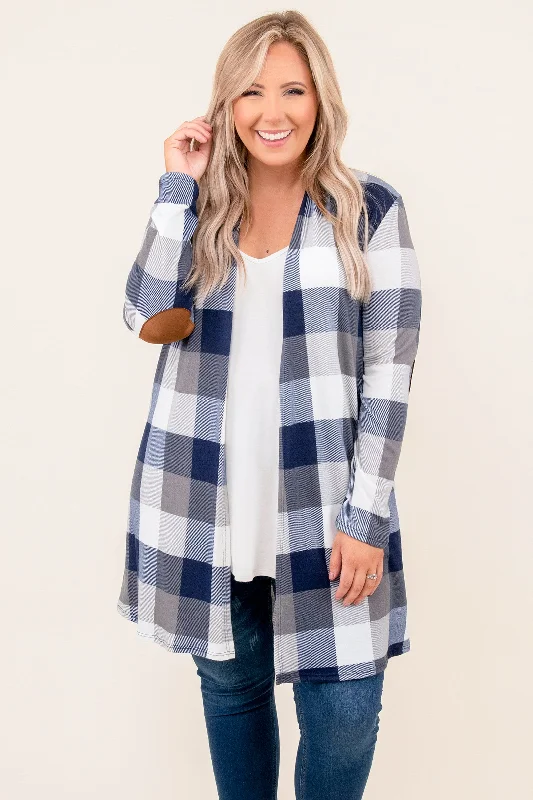 Perfectly Plaid Cardigan, Navy