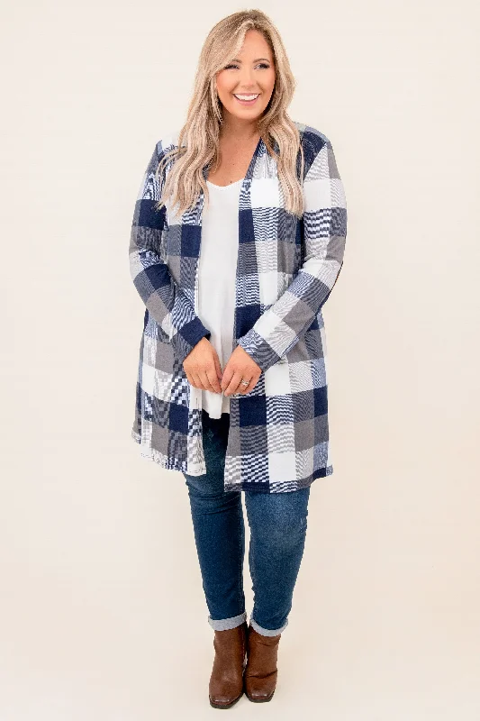 Perfectly Plaid Cardigan, Navy