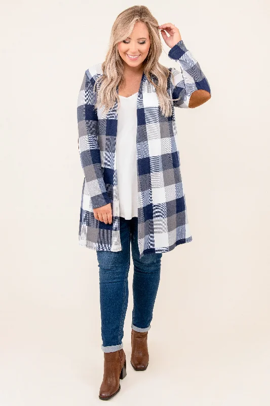 Perfectly Plaid Cardigan, Navy