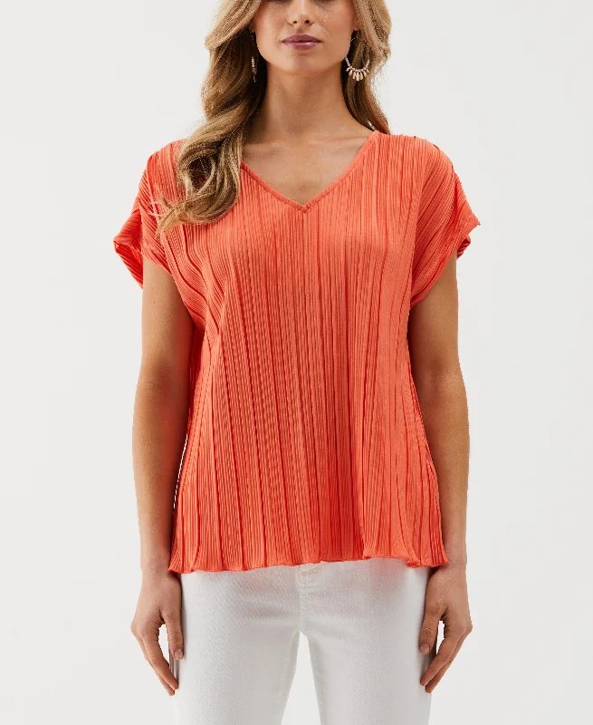 Petite V-Neck Plisse Top