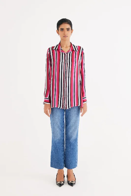 Pink Stripe Satin Silk Shirt