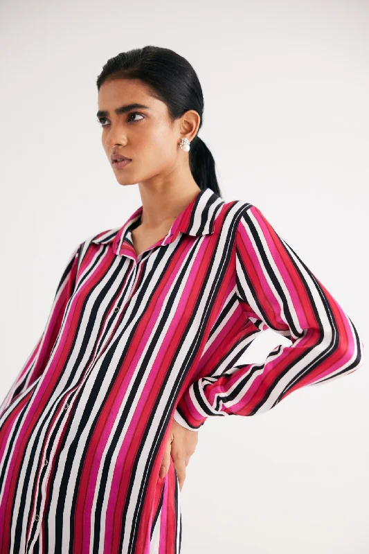 Pink Stripe Satin Silk Shirt