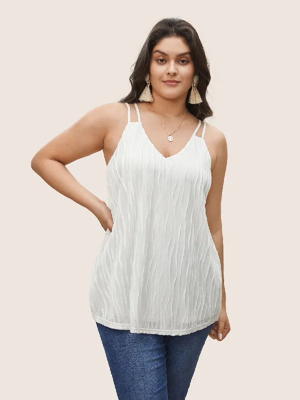 Plain Plisse Deep V Neck Cami Top