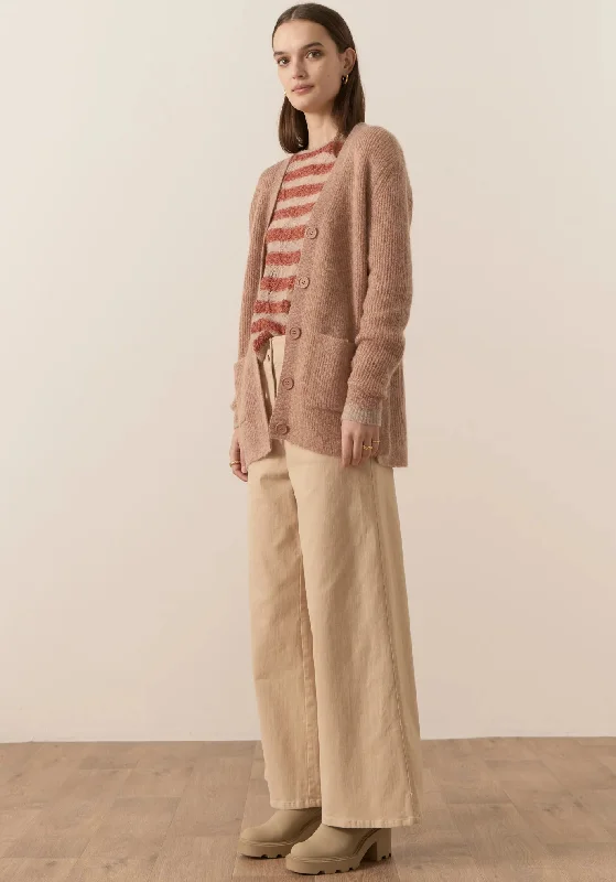 Pol Fitch Ribbed Cardigan - Blush