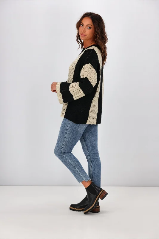 Shine On Label Vertical Stripe Jumper Black Oatmeal