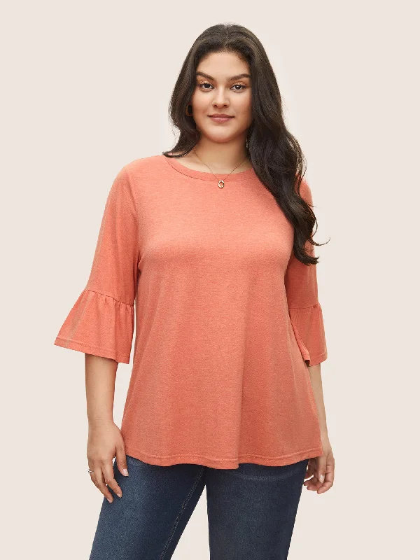 Solid Heather Patchwork Flutter Sleeve T-shirt