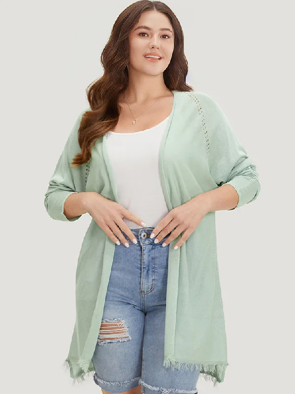 Solid Open Front Fringe Trim Cardigan