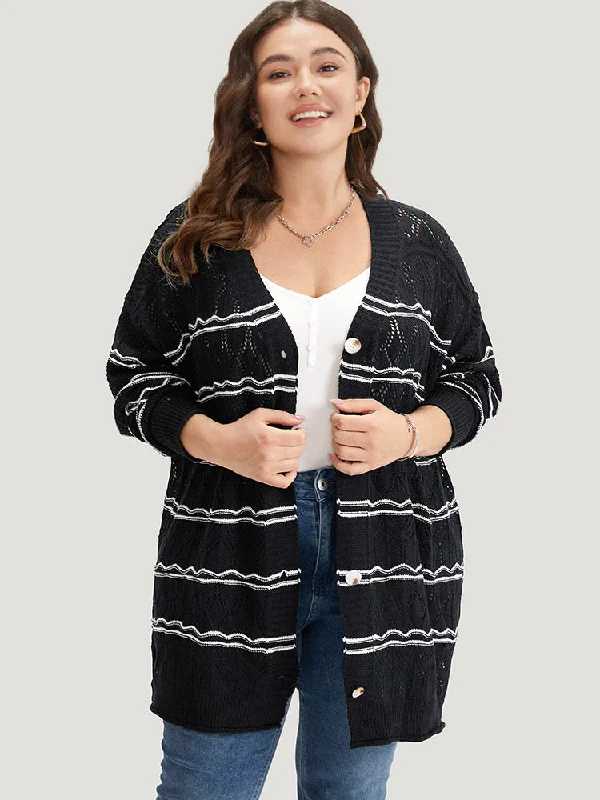 Striped Geometric Button Through Cardigan