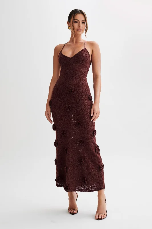 Suki Knit Maxi Dress With Flowers - Plum