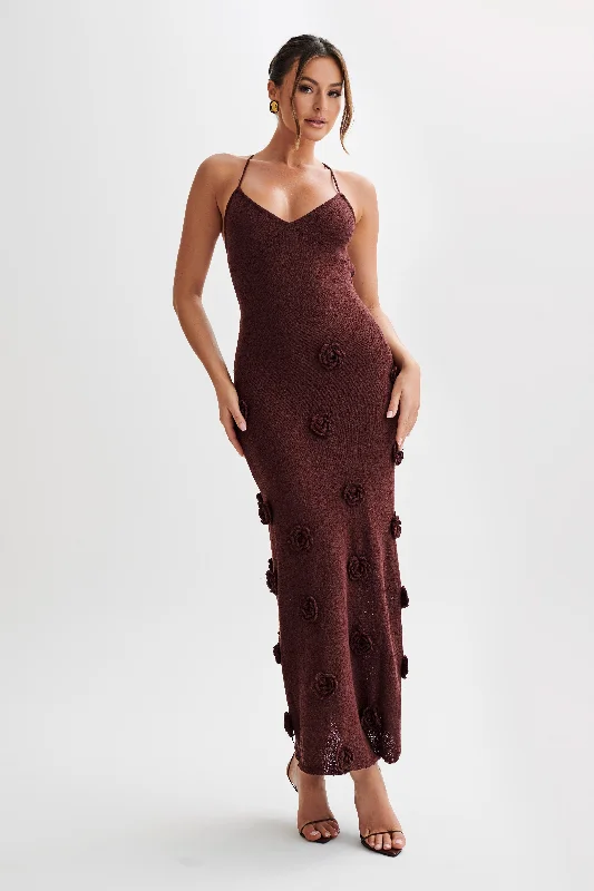 Suki Knit Maxi Dress With Flowers - Plum