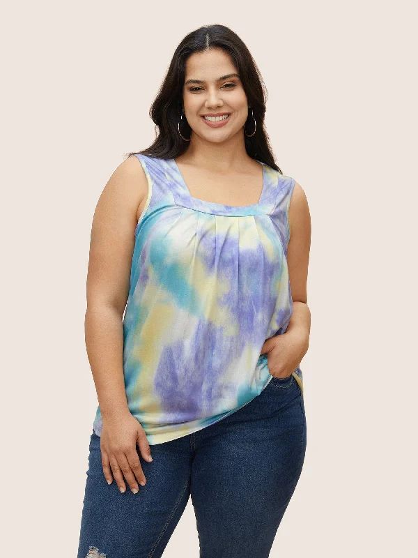 Tie Dye U Neck Pleated Tank Top