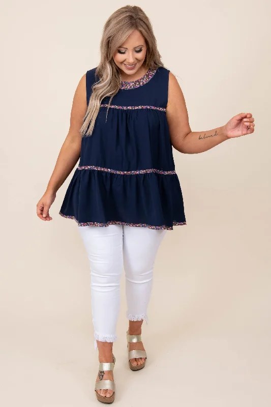 Touch Of Spring Tank, Navy