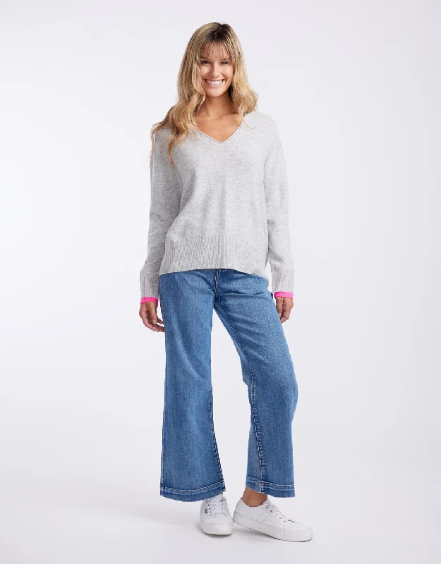 Upstate Double Cuff Knit Jumper - Grey Marle/Neon Pink