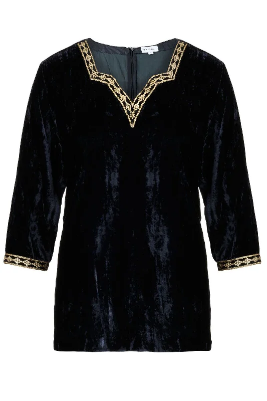 Velvet Shirt with Gold Detailing in Black