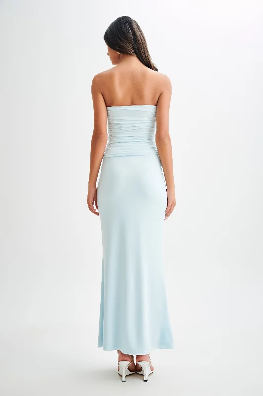 Winslet Strapless Slinky Longline Top With Shell Hardware - Sky Blue