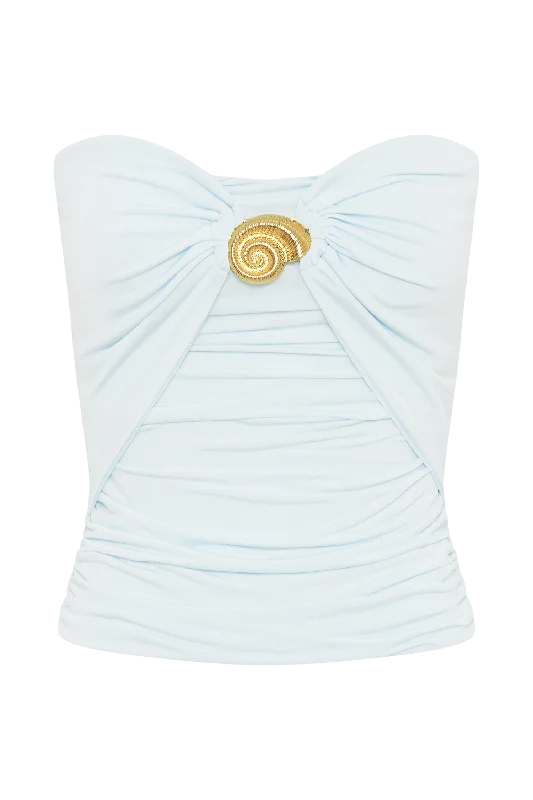 Winslet Strapless Slinky Longline Top With Shell Hardware - Sky Blue